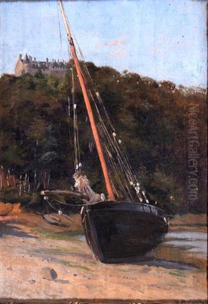 Chateau De Le Roche Jagu En Ploezal Sur Trieux Oil Painting by Gustave Bourgain