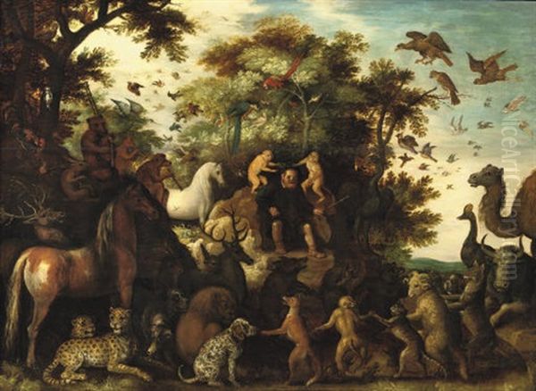 Aesopus And The Animals In A Landscape Oil Painting by Roelandt Savery