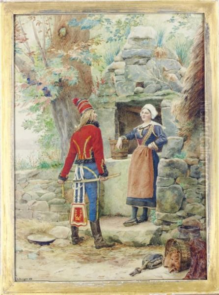 An Officer Courting A Maiden Oil Painting by Gustave Bourgain