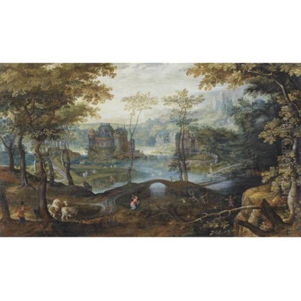 A Landscape With Latona Turning The Lycian Peasants Into Frogs Oil Painting by Roelandt Savery