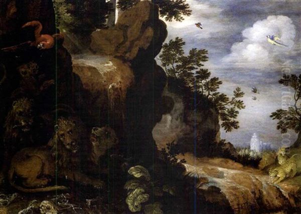 Landscape With Lions Oil Painting by Roelandt Savery