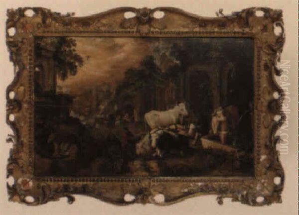 Landscape With Ruins And Herders With Their Animals Oil Painting by Roelandt Savery