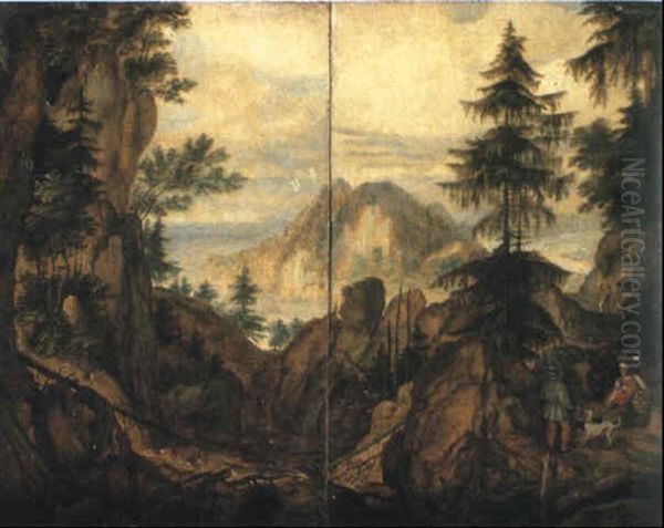 Mountainous Landscape With Peasants On A Path by Roelandt Savery