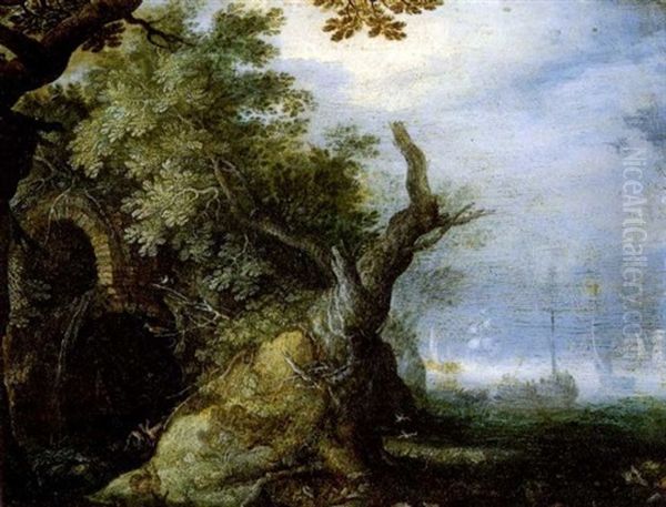 Paysage A La Grotte Et Au Tronc D'arbre Oil Painting by Roelandt Savery