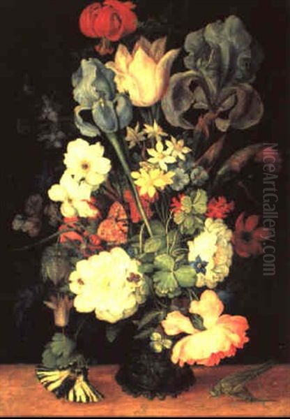 Blumenstuck Mit Schmetterlingen Und Heuschrecke Oil Painting by Roelandt Savery