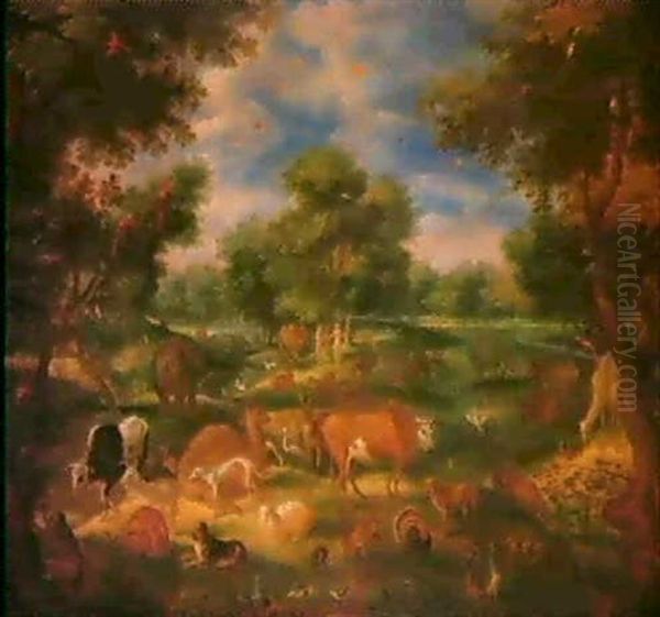 Il Paradiso Terrestre; Paesaggio Con Animali: Nel Fondo,    L'arca Di Noe-(2) Oil Painting by Roelandt Savery