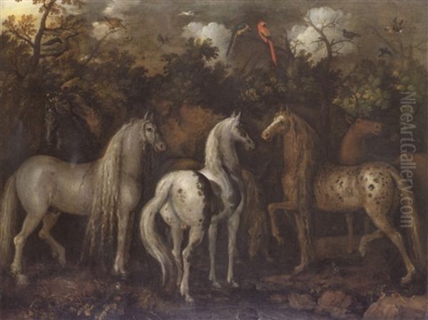 Six Horses In A Landscape Oil Painting by Roelandt Savery