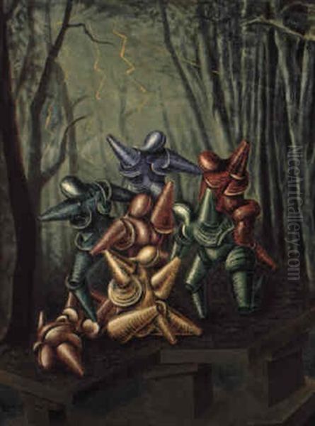 Bataille Dans La Foret Oil Painting by Alberto Savinio