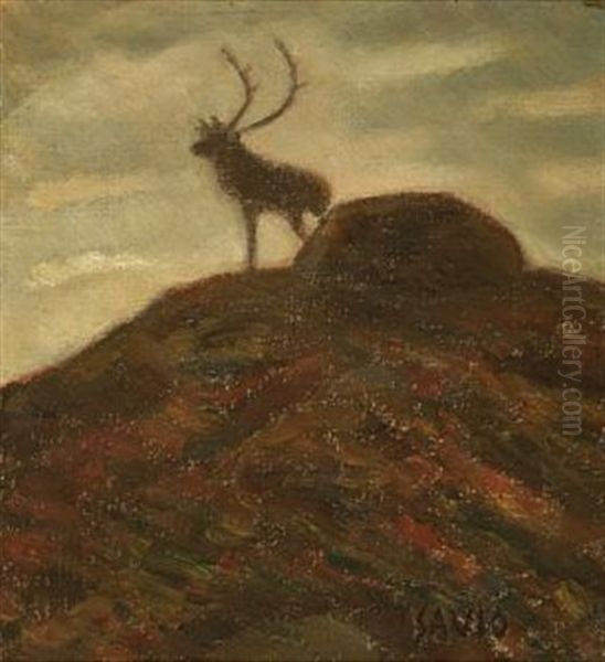 Reinbukk I Fjellet Oil Painting by John Andreas Savio