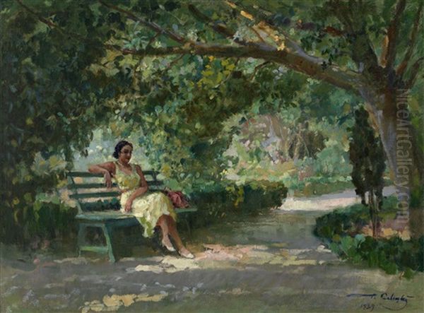 Girl On A Bench Oil Painting by George SAVITSKIY