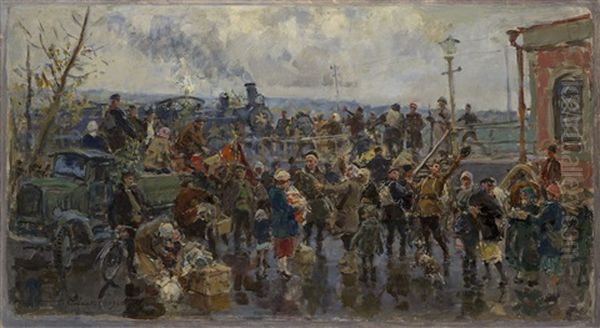 Leaving For The Front Oil Painting by Georgiy Konstantinovich Savitsky