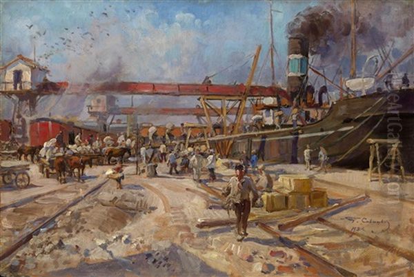 Port In Odessa Oil Painting by Georgiy Konstantinovich Savitsky