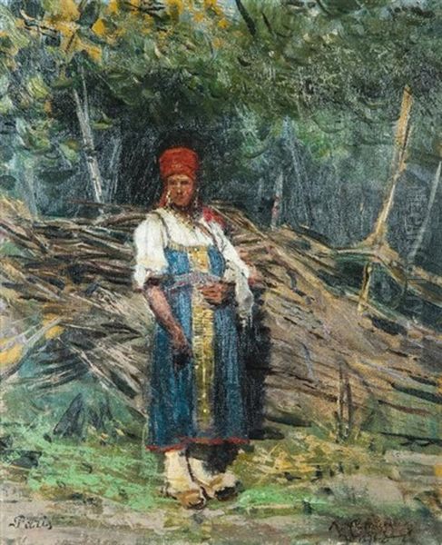 Paysanne Russe A L'oree Du Bois Oil Painting by Konstantin Apollonovich Savitsky