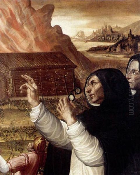 Un Bienheureux Domincain Arretant Miraculeusement L'incendie D'un Vendangeoir Oil Painting by Giovanni Girolamo (da Brescia) Savoldo