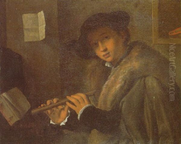 A Young Nobleman With A Soprano Recorder Oil Painting by Giovanni Girolamo (da Brescia) Savoldo