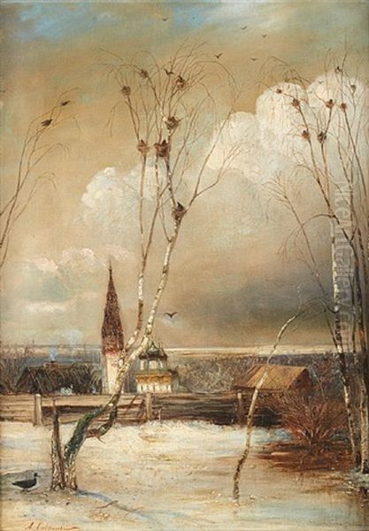 Campagne Russe Enneigee Oil Painting by Aleksei Kondratevich Savrasov