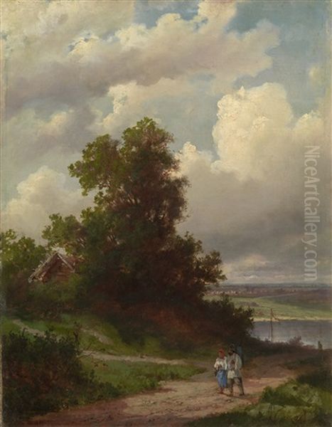 Road By The Volga River Oil Painting by Aleksei Kondratevich Savrasov