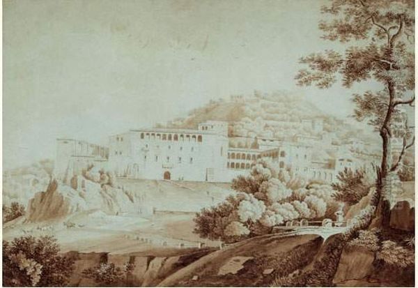 Vue D'un Ancien Monastere A Arpino Pres D'isola Oil Painting by Constant Florent F. Bourgeois Du Castelet