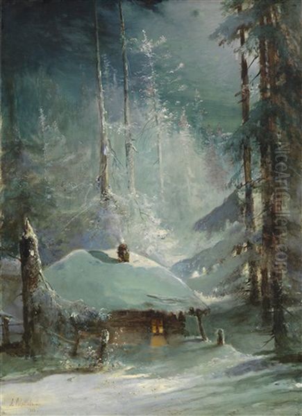 Hut In A Wintry Forest Oil Painting by Aleksei Kondratevich Savrasov