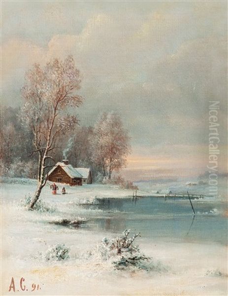 Coast During Winter Oil Painting by Aleksei Kondratevich Savrasov