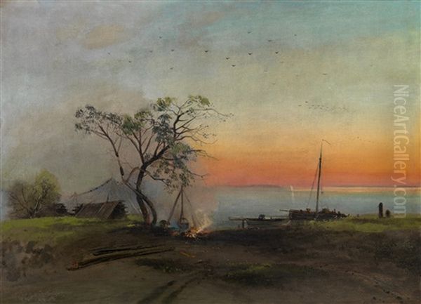 Fishermen On The Volga Oil Painting by Aleksei Kondratevich Savrasov