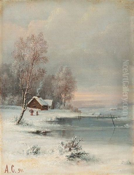 Coast During Winter Oil Painting by Aleksei Kondratevich Savrasov