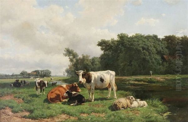 Paysage Aux Vaches Et Moutons Oil Painting by Hendrik Savry