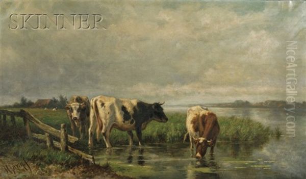 Cattle Watering Oil Painting by Hendrik Savry