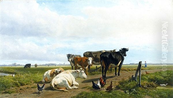 Polderlandschap Met Vee Oil Painting by Hendrik Savry