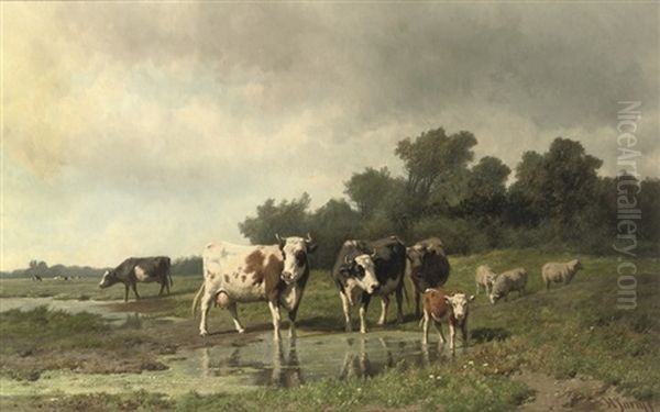 Cattle In The Meadow Oil Painting by Hendrik Savry