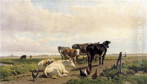 Polderlandschap Met Vee Oil Painting by Hendrik Savry