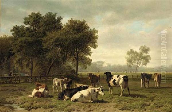 Resting Cattle Oil Painting by Hendrik Savry