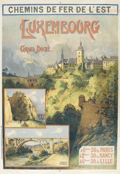 Chemin De Fer De L'est Luxembourg. Oil Painting by Eugene Bourgeois