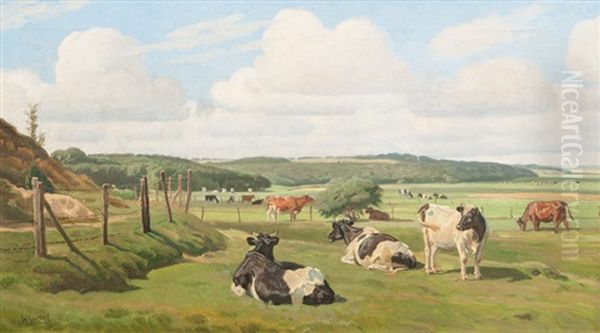 Kuhe Auf Der Weide Oil Painting by Henri (Hendrik Martinus) Savry