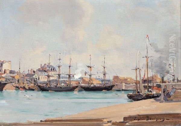 Le Port De Trouville Oil Painting by Eugene Bourgeois