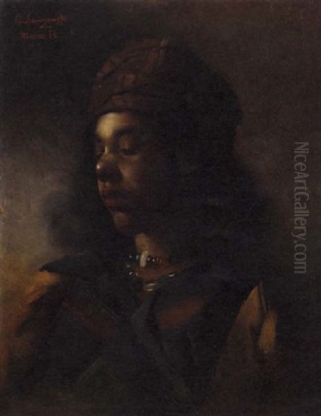 A Young Nubian Girl Oil Painting by Stanislaw Sawiczewski