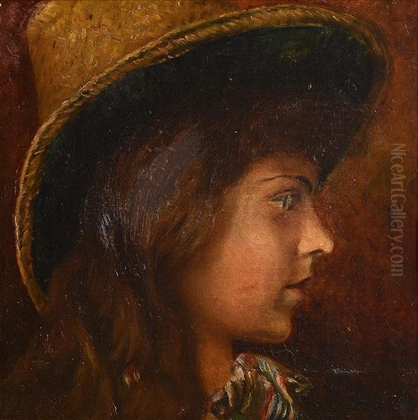 Girl With Straw Hat Oil Painting by Amy Sawyer