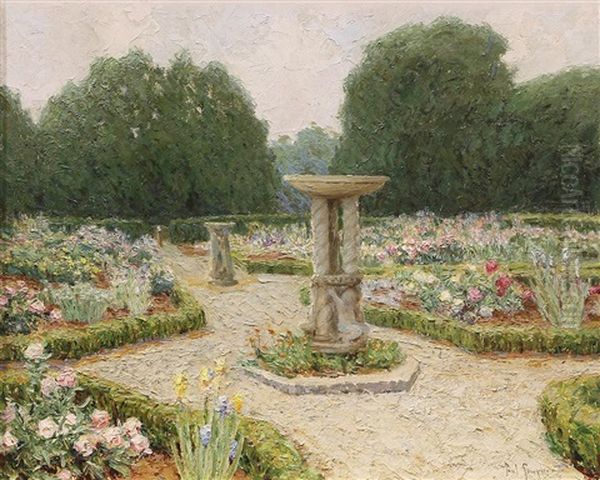 Fountain And Formal Rose Garden Oil Painting by Paul Sawyier