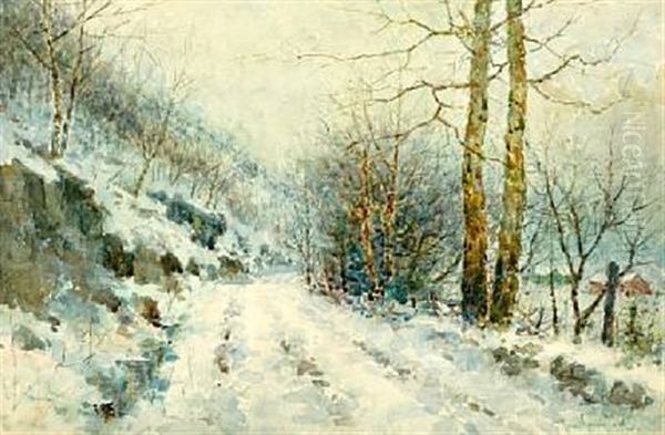 Winter Road Oil Painting by Paul Sawyier