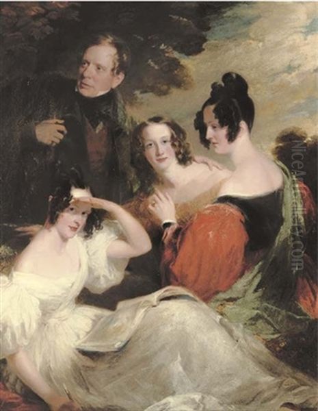 Portrait Of Robert Robertson, 9th Laird Of Auchleeks With His Wife Bridget, And Two Of Their Daughters Oil Painting by Frederick Richard Say