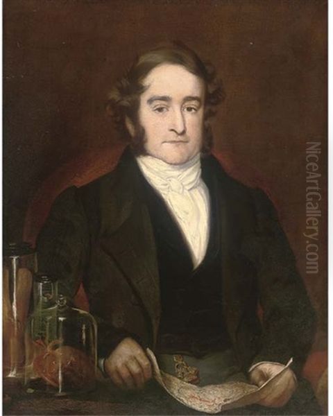 Portrait Of Richard Bright (1789-1888), With Medical Jars Containing Specimens On A Table To His Side Oil Painting by Frederick Richard Say