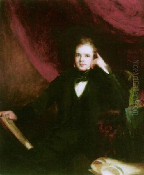 Portrait Of Sir William Webb Follett Wearing A Black Suit, And Holding A Book Oil Painting by Frederick Richard Say