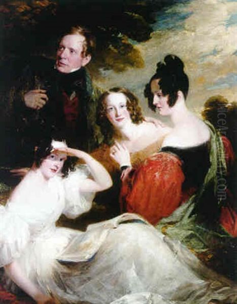 Portrait Of Robert Robertson, His Wife, Bridget, Their Daughters, Bridget And Amelia Oil Painting by Frederick Richard Say