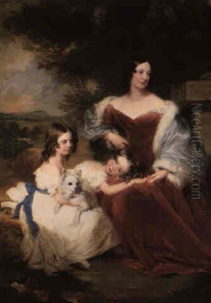 Portrait Of Mrs. Sarah Frances Cooper And Her Daughters by Frederick Richard Say