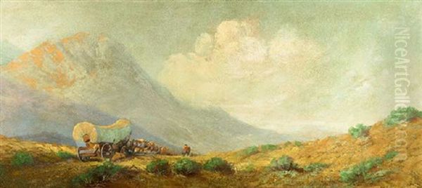 Conestoga Wagon Heading In Atmospheric Landscape Oil Painting by Fred Grayson Sayre