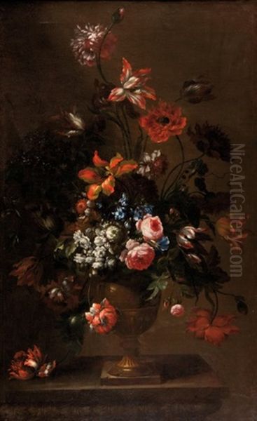 Bouquet De Fleurs Sur Un Entablement Oil Painting by Andrea Scacciati