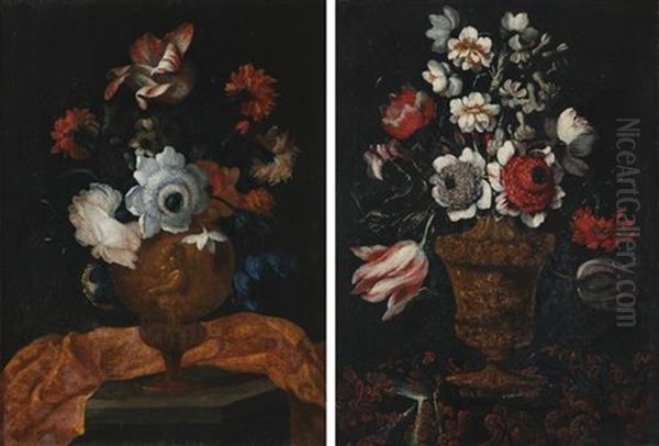 Floral Still Lifes (pair) Oil Painting by Andrea Scacciati