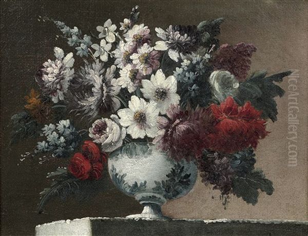 Vase De Fleurs Sur Des Entablements (pair) by Andrea Scacciati