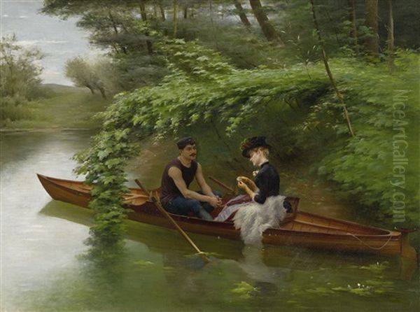 The Boating Party Oil Painting by Jules Scalbert