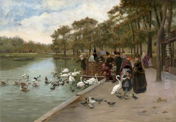 Promenade Im Bois De Boulogne In Paris Oil Painting by Jules Scalbert